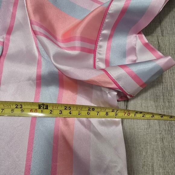Victorias Secret Satin Pajama Set Pink Striped Button top Shorts Sleepwear XXL - Picture 11 of 13